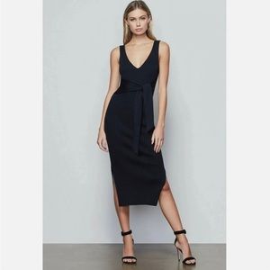 Good American Rib Knit Tie Waist Midi Dress Black